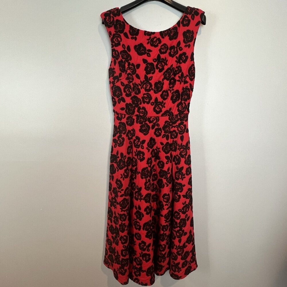 Betsey Johnson Red and Black Swing Dress‎ w/Pockets Size 2 Gothic Goth